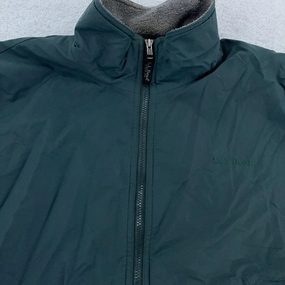 LL Bean Jacket Mens Large Green Full Zip Fleece Lined Windbreaker Outdoor Coat